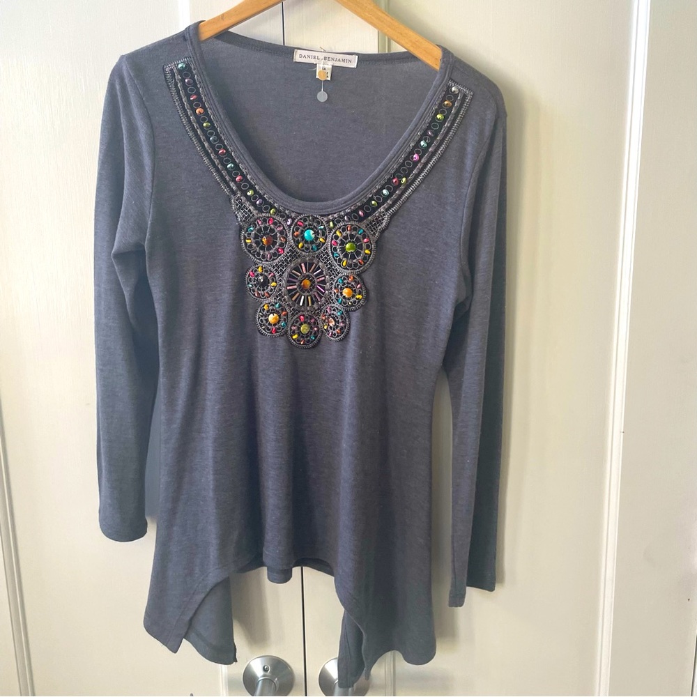 Daniel Benjamin long sleeve beaded top grey
